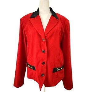 R&K Collection Red Blazer Gold Horsebit Detail Size 14 Plus Classic